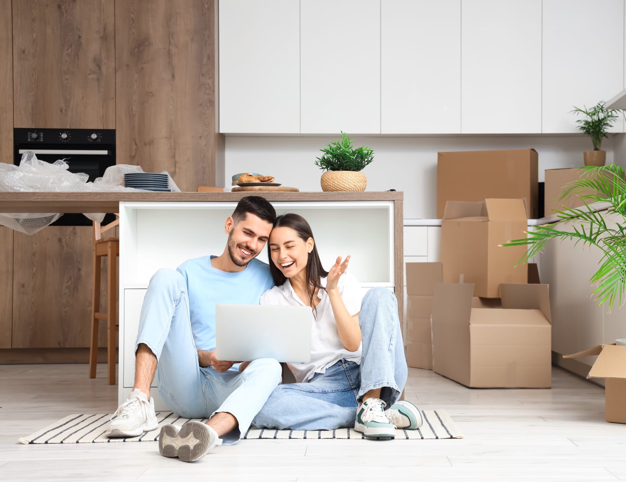 Happy family in new home